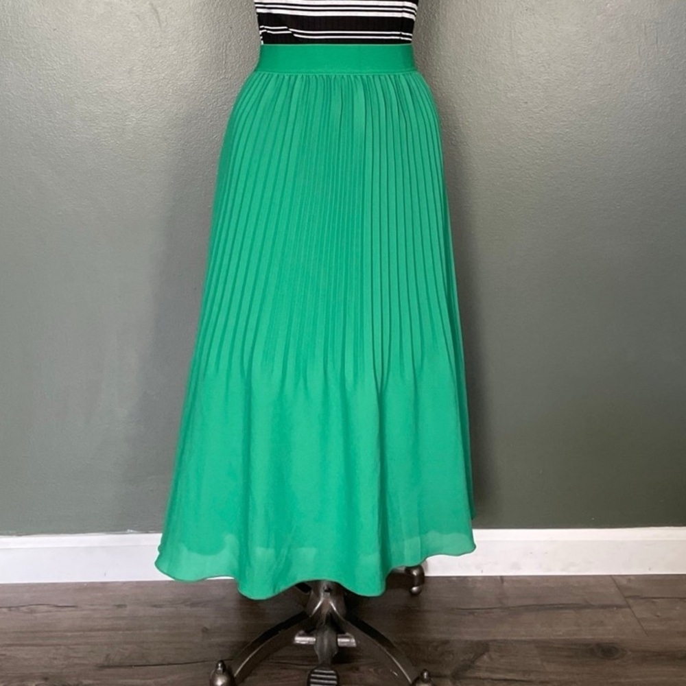 J. Crew Green Pleated Skirt